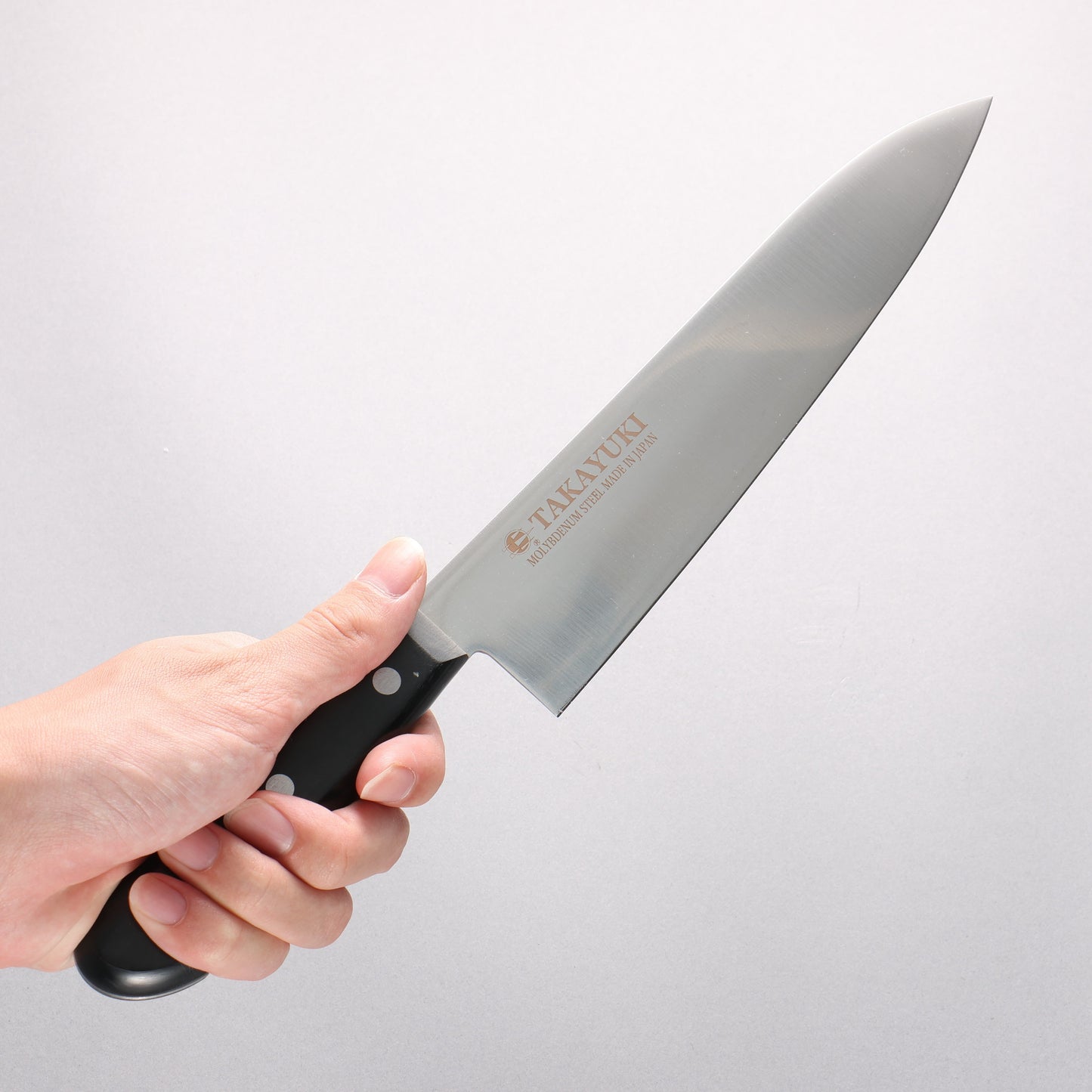 堺 孝行 モリブデン鋼(MOL) 磨き仕上げ 牛刀包丁 210mm 黒プラスチック抗菌柄 - 清助刃物