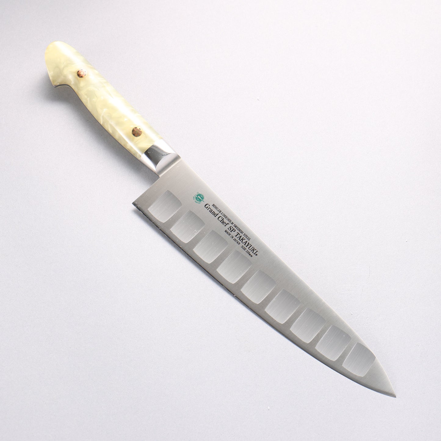 堺 孝行 グランドシェフ SP スウェーデンウッデホルム特殊鋼 牛刀サーモン 210mm SP タイプ III (パール)柄 - 清助刃物