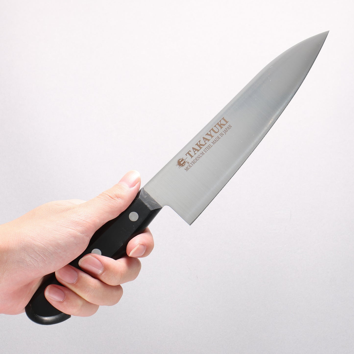 堺 孝行 モリブデン鋼(MOL) 磨き仕上げ 牛刀包丁 180mm 黒プラスチック抗菌柄 - 清助刃物