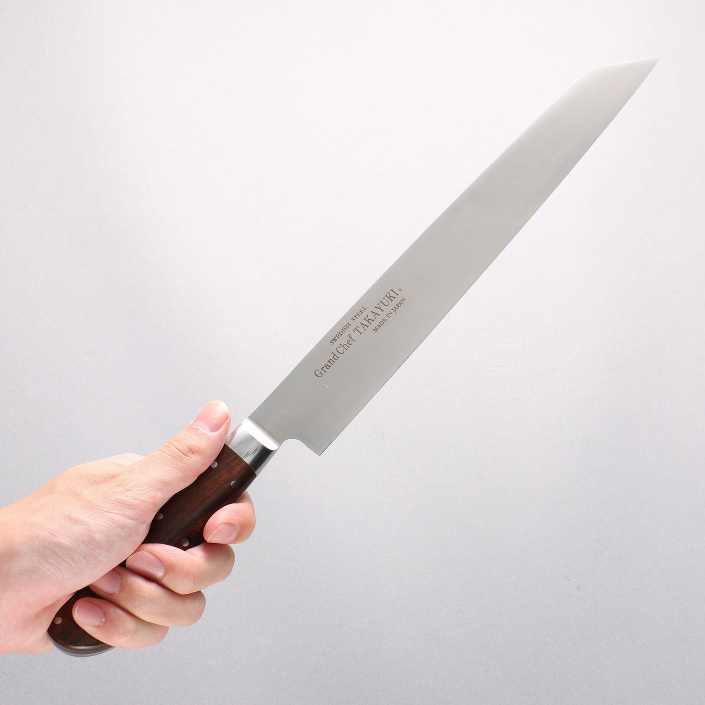 堺 孝行 グランドシェフ 【左利き用】 スウェーデン鋼 切付柳刃包丁 260mm デザートアイアンウッド(杉原モデル)柄 鞘付き - 清助刃物