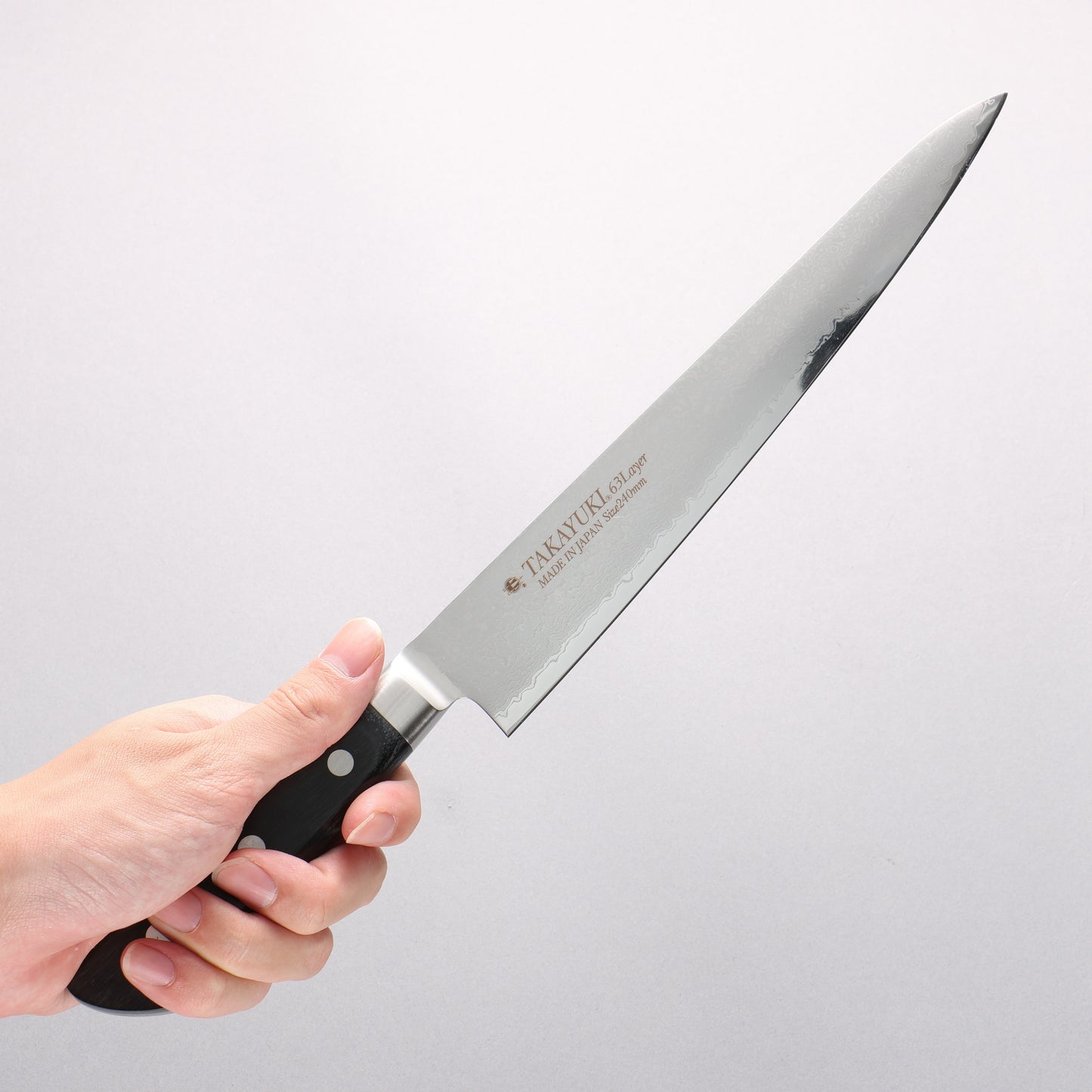 堺 孝行 モリブデン鋼(MOL) 63層ダマスカス 筋引包丁 240mm - 清助刃物