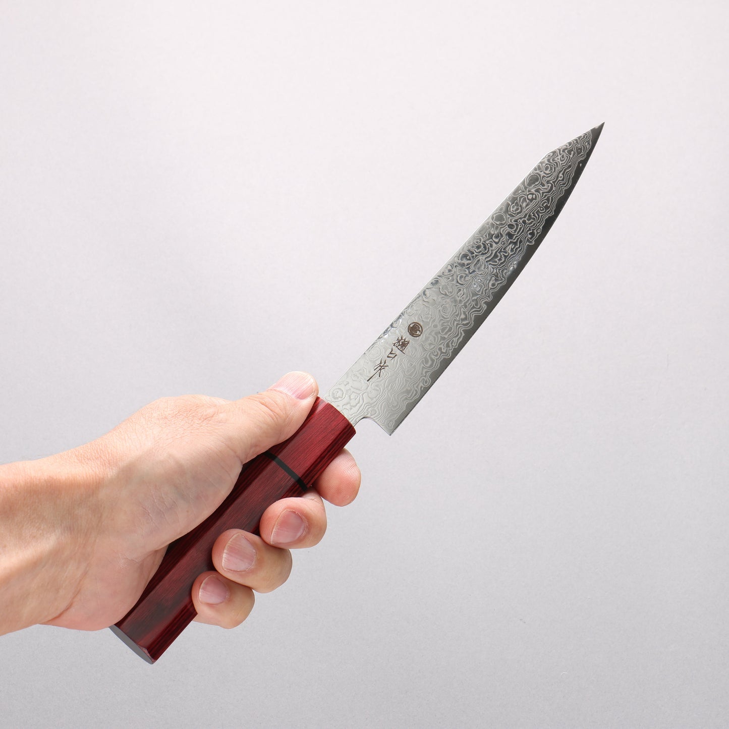 樋口 SG2 ダマスカス 磨き仕上げ 切付ペティナイフ 150mm 赤合板柄 - 清助刃物