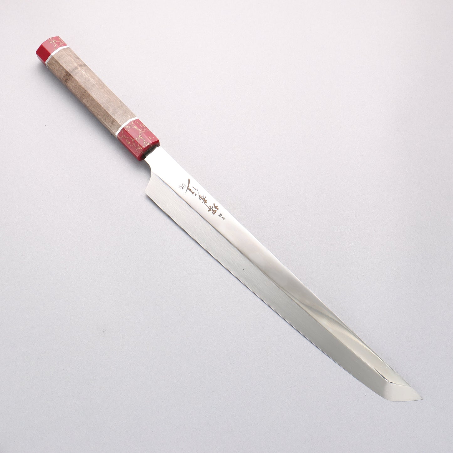 堺 孝行 銀龍 本焼 スウェーデン鋼 鏡面仕上げ 先丸柳刃包丁 300mm スタビライズドウッド柄 鞘付き - 清助刃物