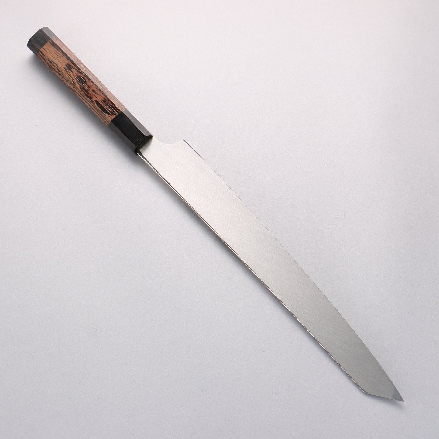 堺 孝行 銀龍 本焼 スウェーデン鋼 鏡面仕上げ 剣型柳刃包丁 300mm ウェンジ(両側水牛リング付き)柄 鞘付き - 清助刃物