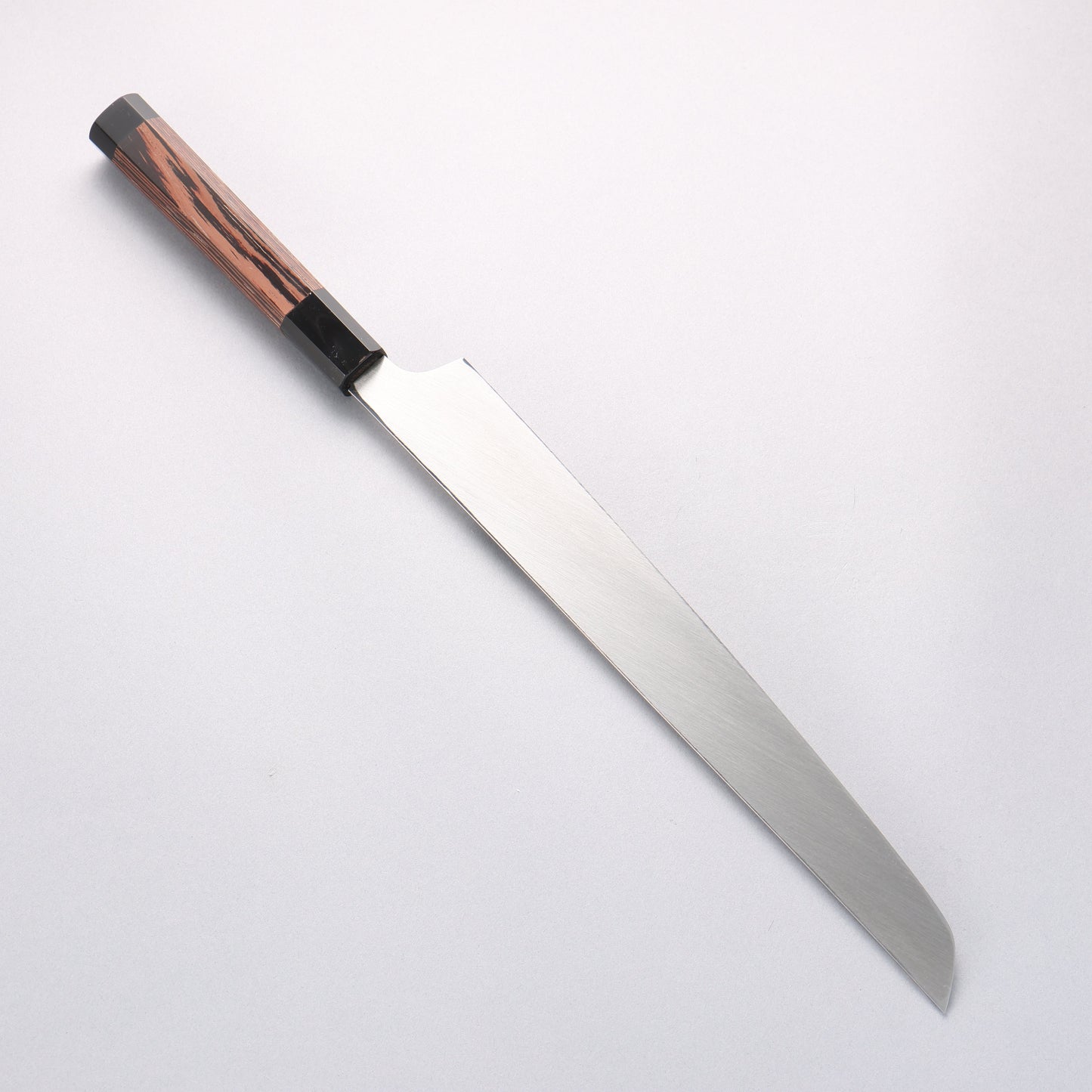堺 孝行 銀龍 本焼 スウェーデン鋼 鏡面仕上げ 先丸柳刃包丁 300mm ウェンジ(両側水牛リング付き)柄 鞘付き - 清助刃物