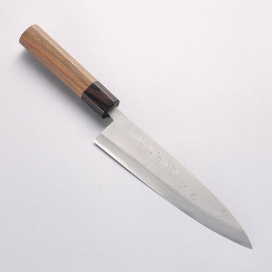 北岡 英雄 白ニ鋼 ダマスカス 身卸出刃 和包丁 210mm 紫檀柄 - 清助刃物