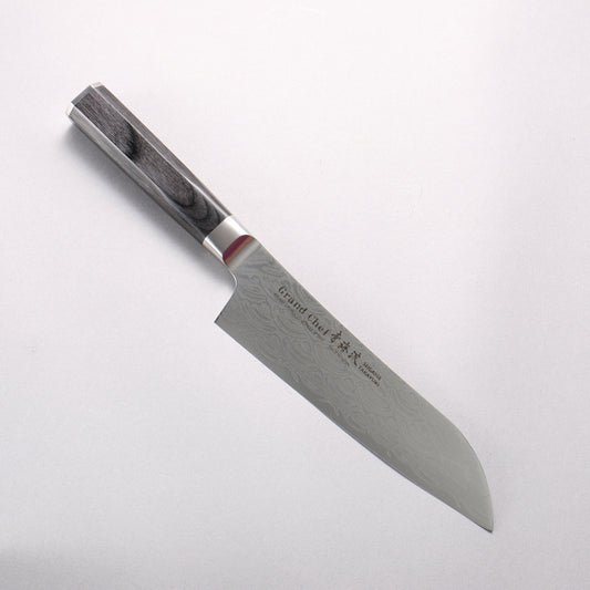 堺 孝行 青海波 Böhler SP スチール 45層ダマスカス 磨き仕上げ 三徳包丁 180mm 黒合板柄 - 清助刃物