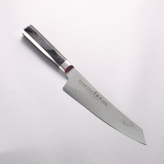 堺 孝行 青海波 Böhler SP スチール 45層ダマスカス 磨き仕上げ 剣型牛刀包丁 190mm 黒合板柄 - 清助刃物