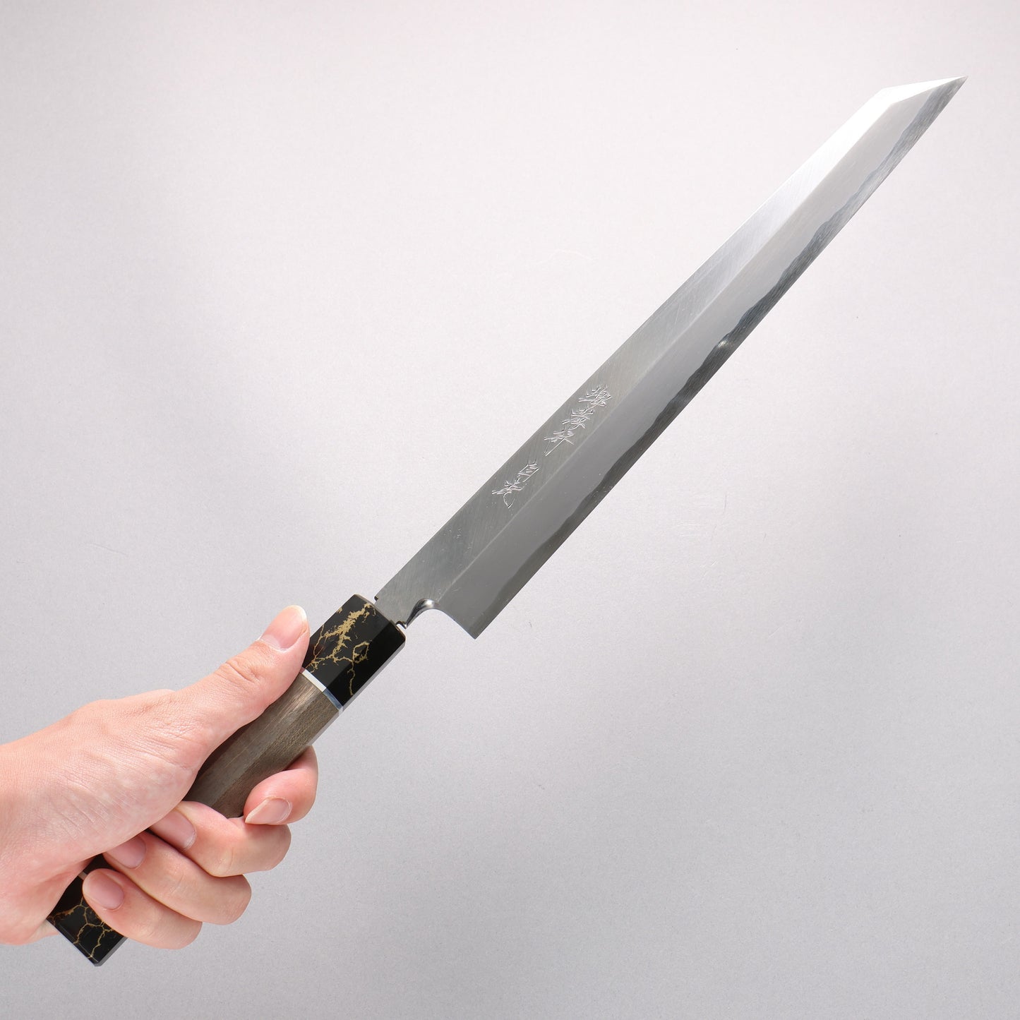 堺 孝行 白虎 白一鋼 切付柳刃包丁 300mm スタビライズドウッド柄 鞘付き