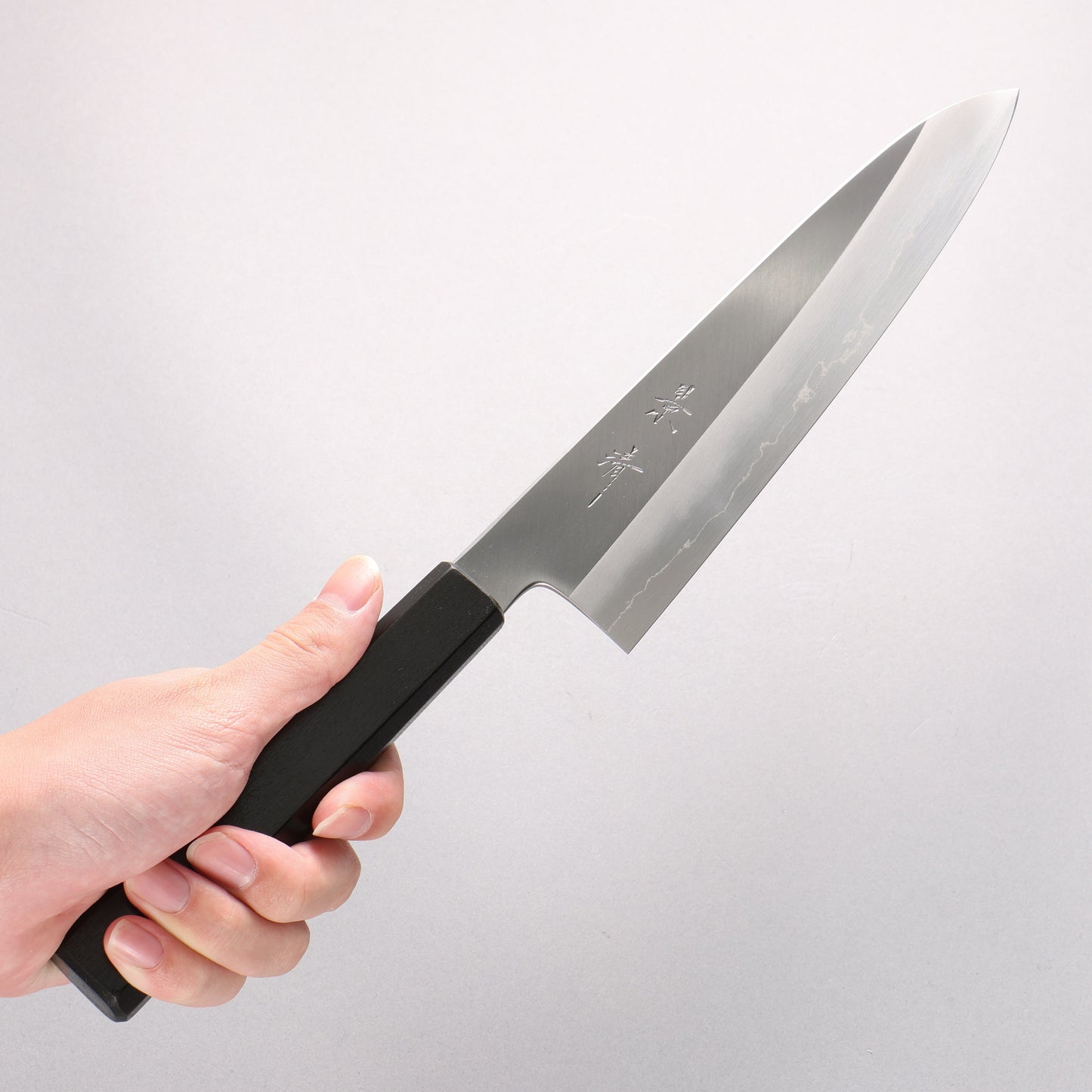 景清 銀三鋼 牛刀包丁 210mm 黒漆塗り (朴)柄