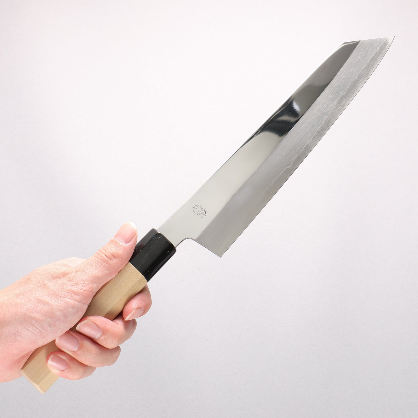 重陽 銀三鋼 鏡面仕上げ 切付牛刀包丁 240mm 朴柄