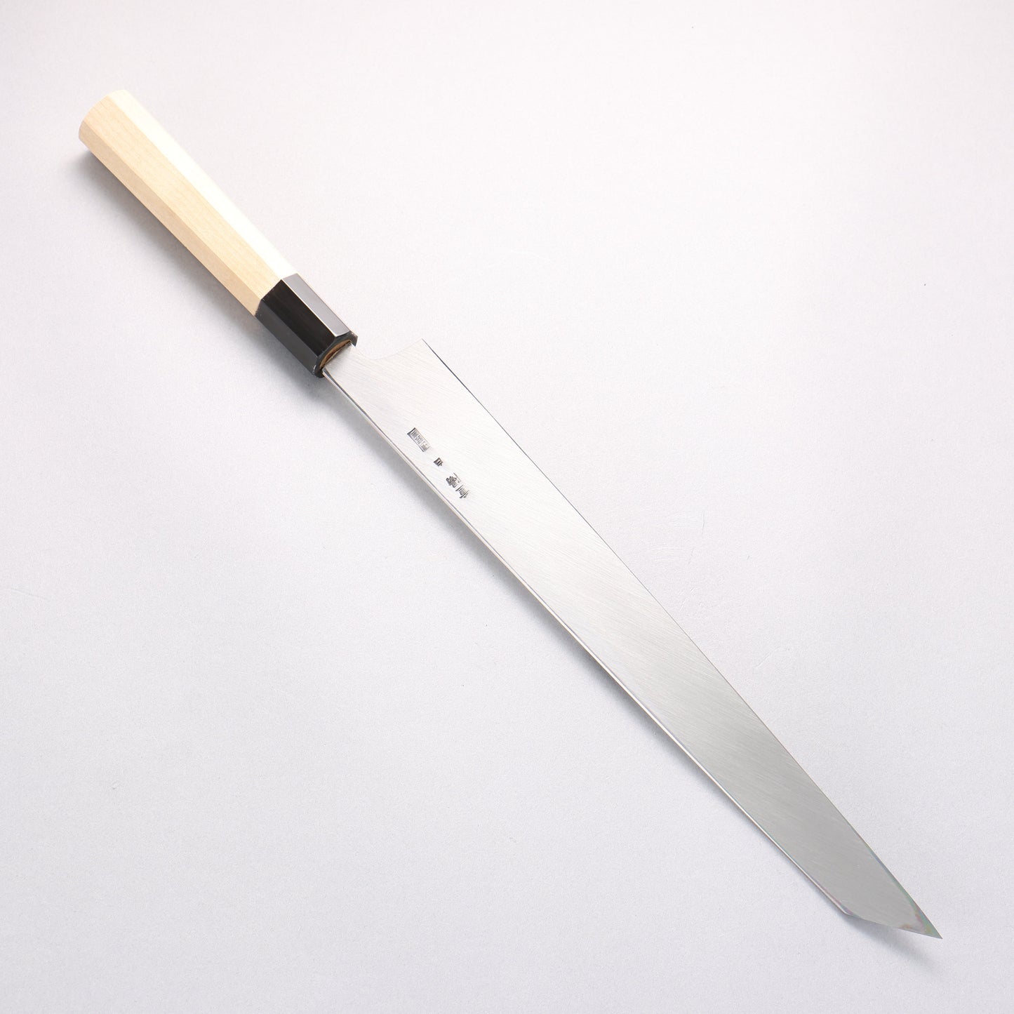 重陽 白鋼 鏡面仕上げ 剣型柳刃包丁 300mm 朴柄