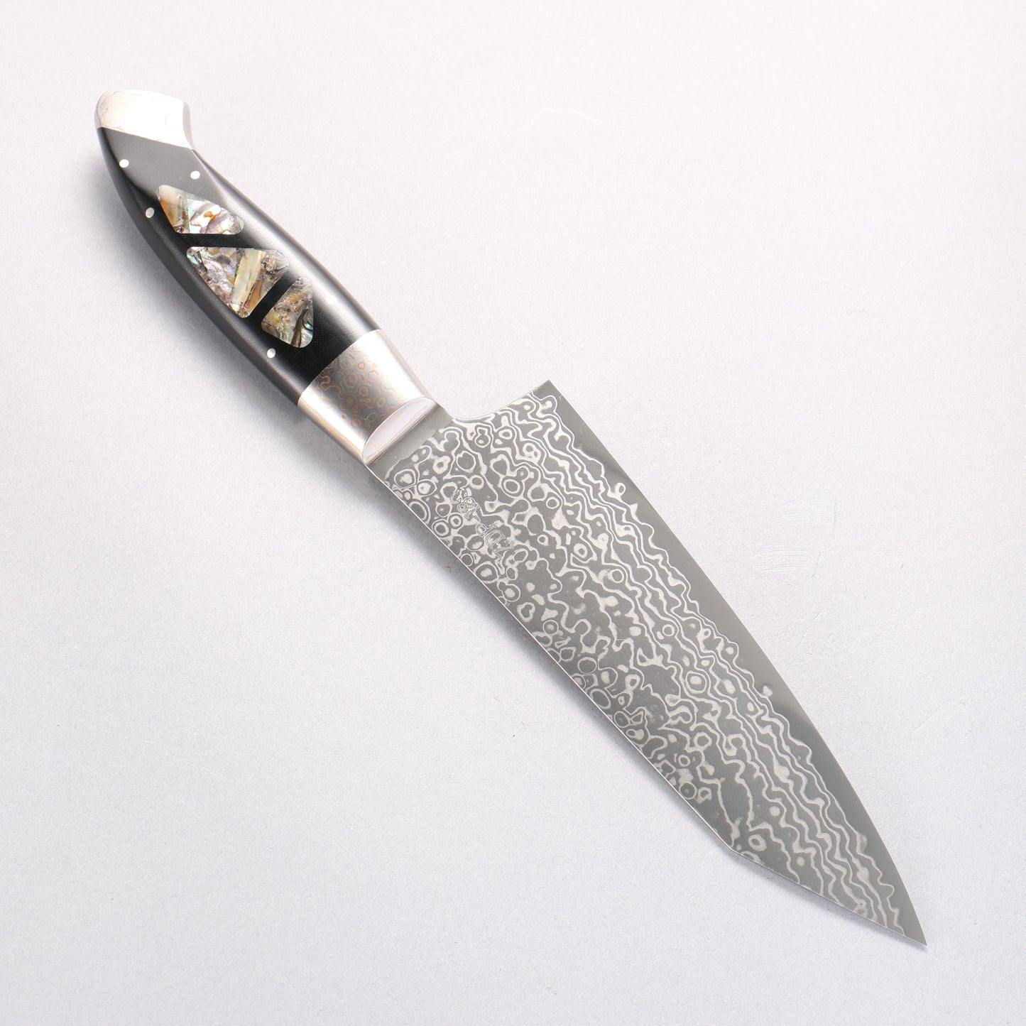 佳人 ZDP189 ダマスカス 磨き仕上げ 切付三徳包丁 165mm アバロンインレイ柄