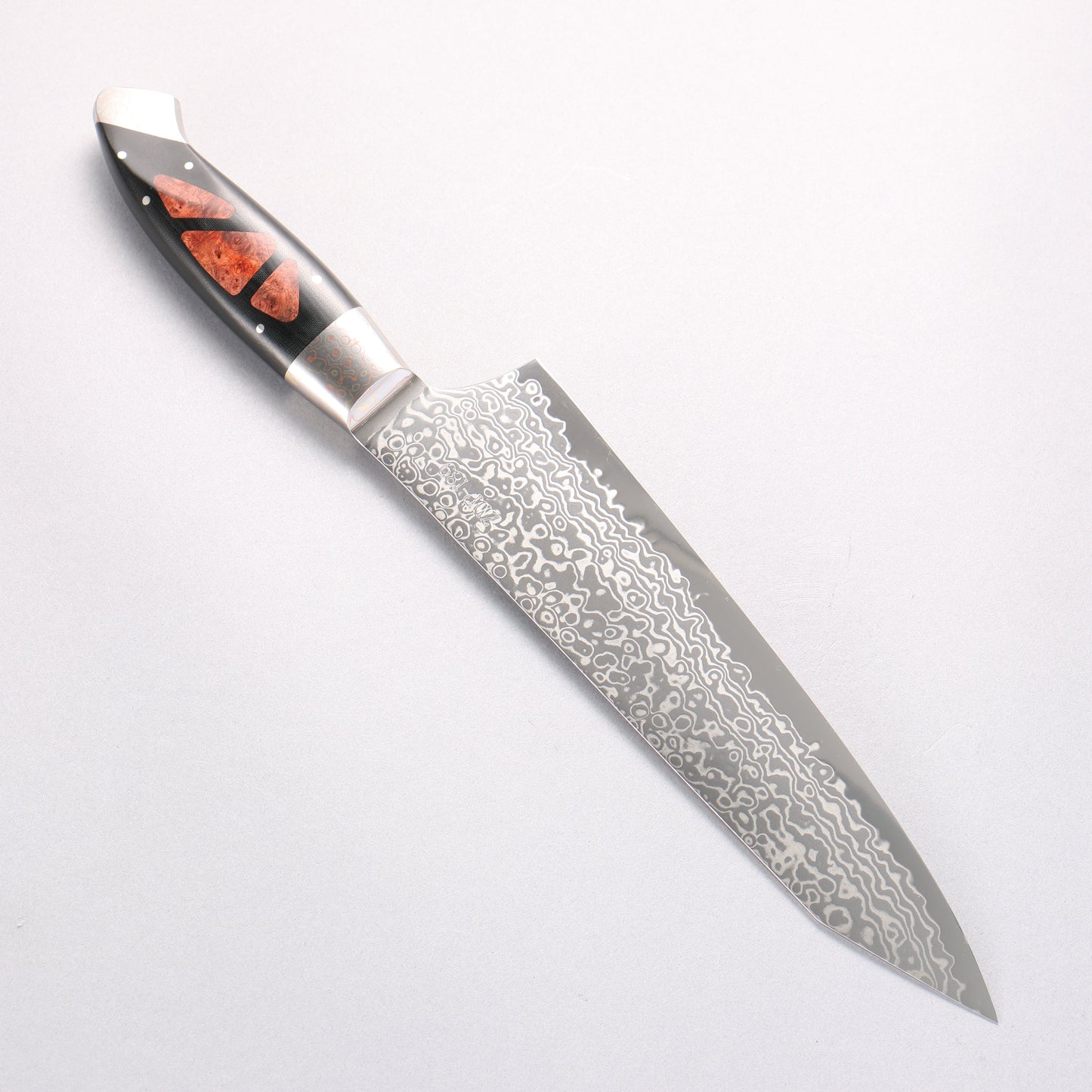佳人 ZDP189 ダマスカス 磨き仕上げ 切付牛刀包丁 210mm 花林瘤インレイ柄