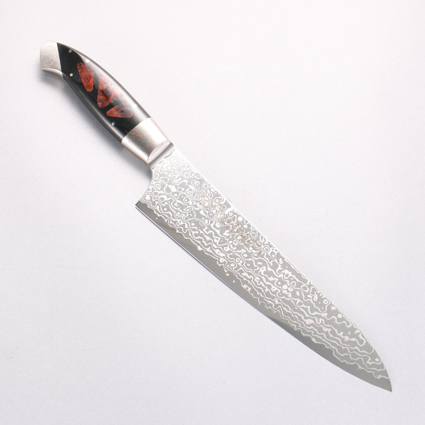 佳人 ZDP189 ダマスカス 磨き仕上げ 牛刀包丁 210mm 花林瘤インレイ柄
