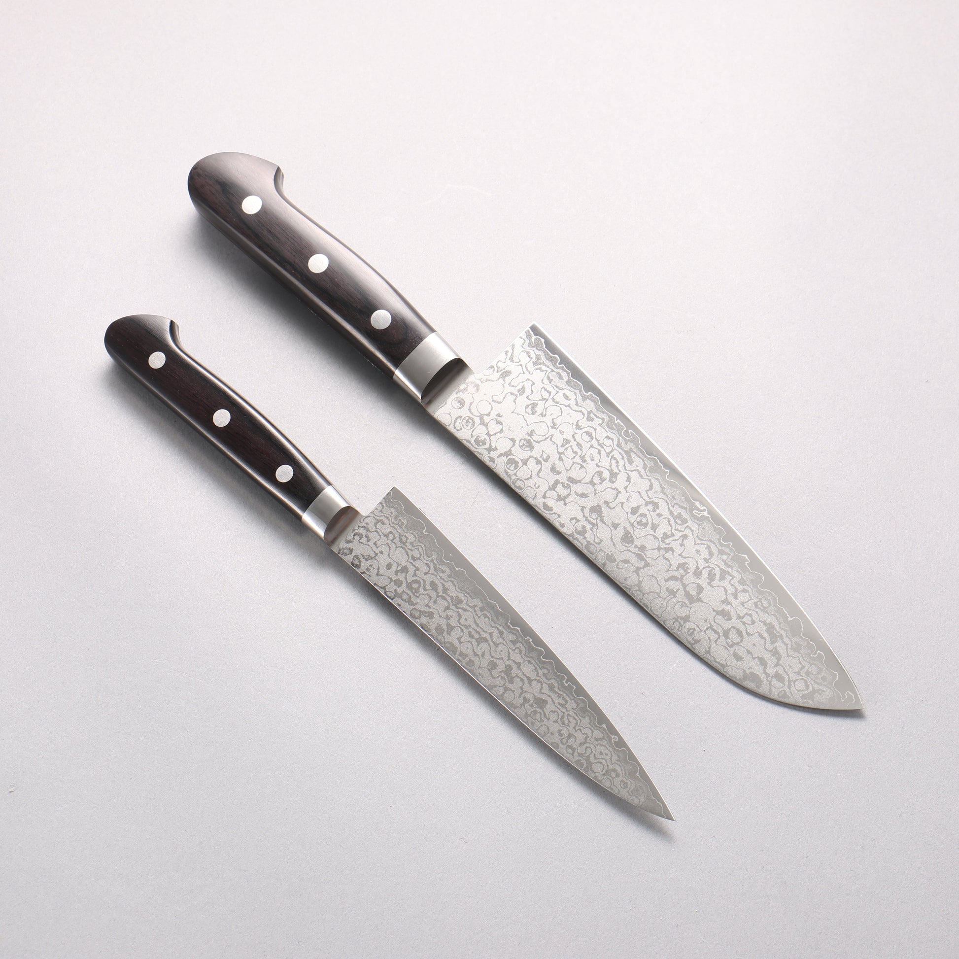 清助 V金10号 ダマスカス 三徳包丁&ペティナイフセット 黒合板柄 170mm & 140mm - 清助刃物