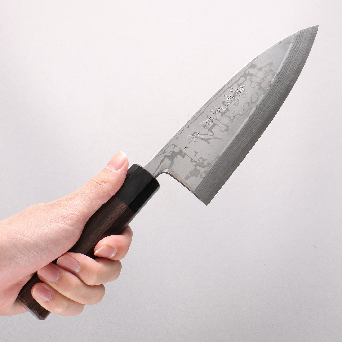 北岡 英雄 青ニ鋼 ダマスカス 出刃包丁 165mm 紫檀柄 - 清助刃物