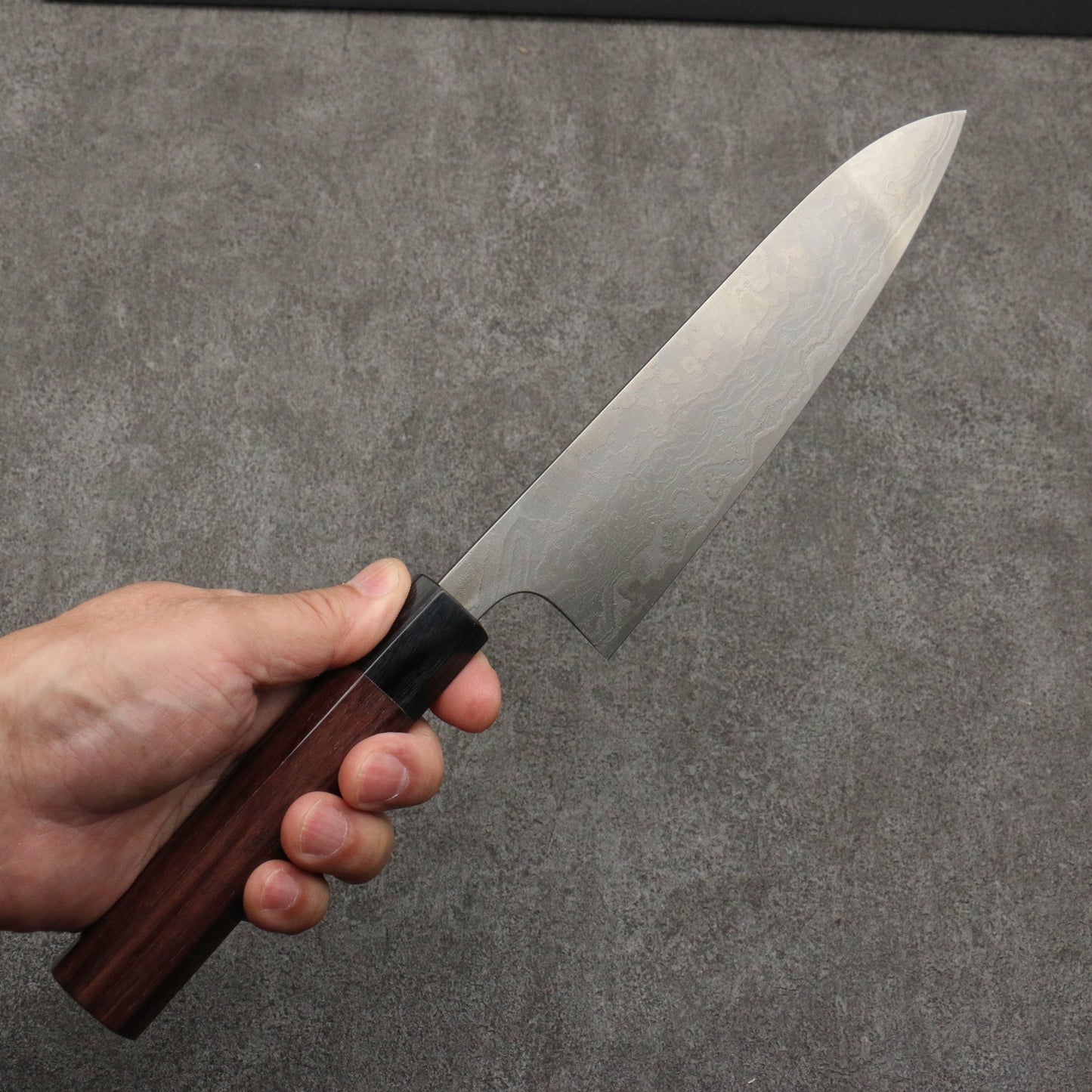 山本 直 SG2 ダマスカス 磨き仕上げ 牛刀包丁 180mm 紫檀 (口輪:黒合板)柄 - 清助刃物