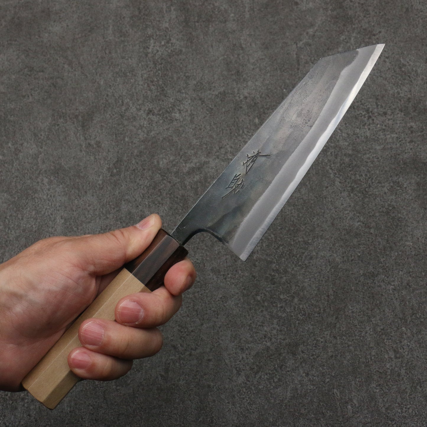 清助 青スーパー鋼 黒仕上げ 小文化包丁 150mm 朴 (口輪:黒檀)柄 - 清助刃物