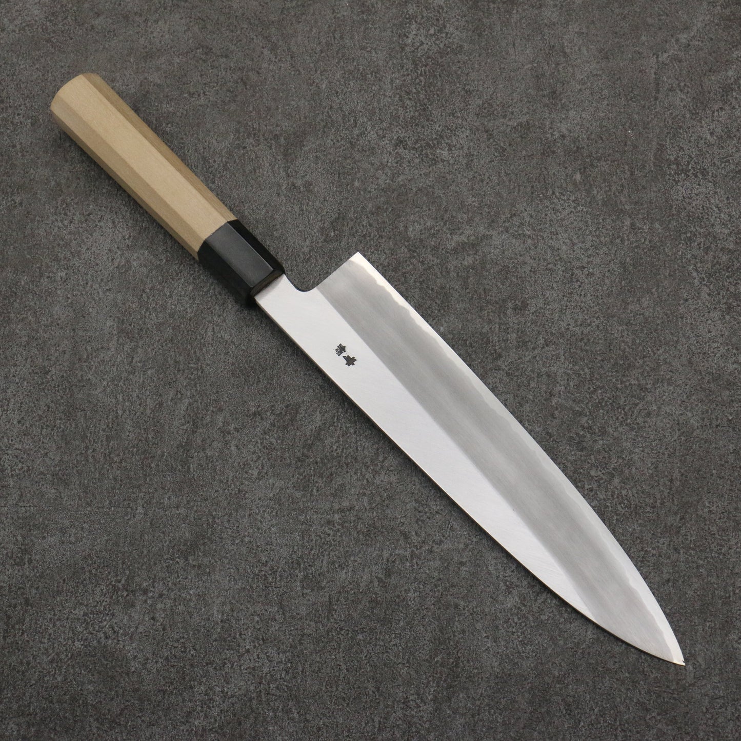 堺 孝行 窪田金彫刻 富士と夕焼 青ニ鋼 牛刀包丁 240mm 朴 (口輪:水牛)柄 - 清助刃物