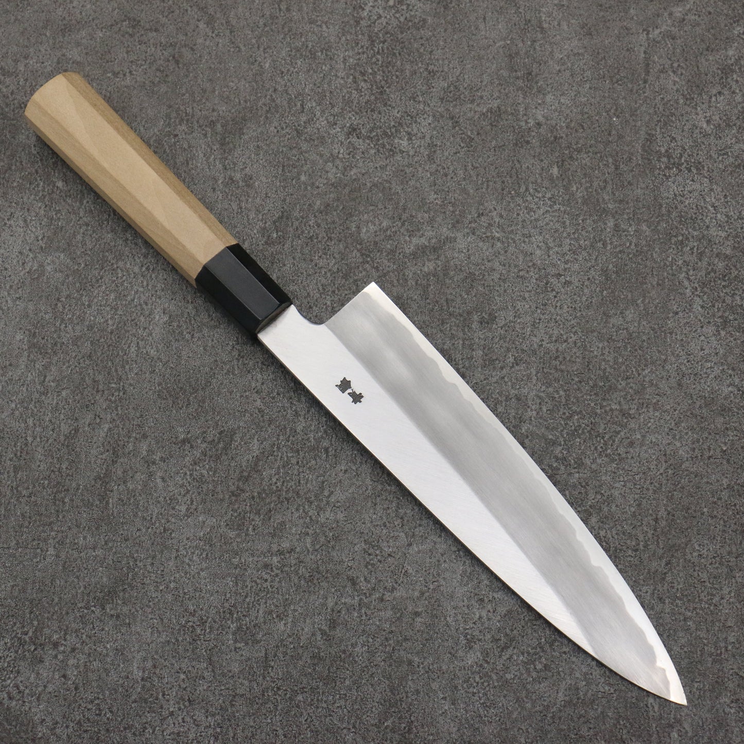 堺 孝行 窪田金彫刻 富士と夕焼 青ニ鋼 牛刀包丁 210mm 朴 (口輪:水牛)柄 - 清助刃物