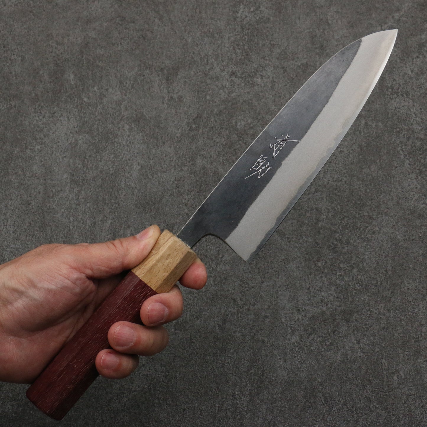 清助 青ニ鋼 黒仕上げ 三徳包丁 170mm パープルハート (口輪:樫)柄 - 清助刃物
