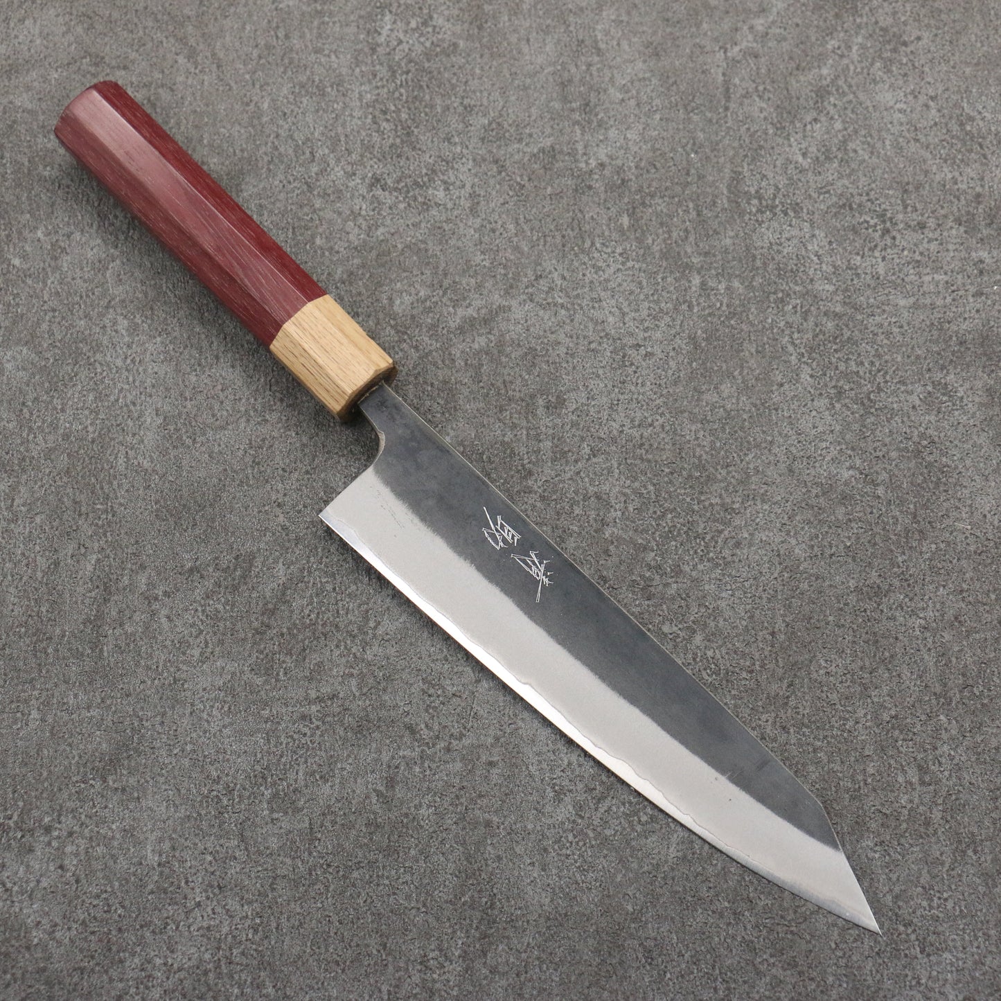 清助 青ニ鋼 黒仕上げ 切付牛刀包丁 210mm パープルハート (口輪:樫)柄 - 清助刃物