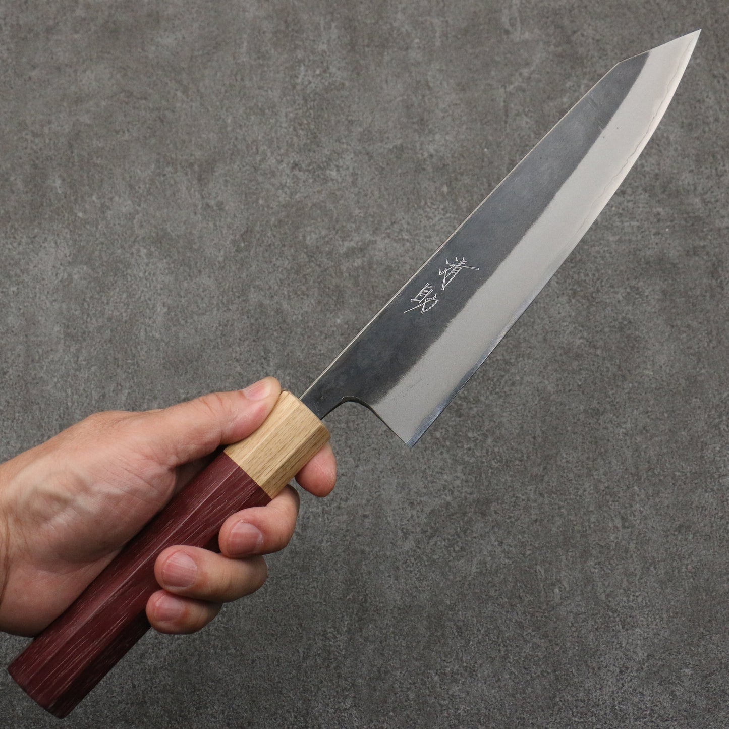 清助 青ニ鋼 黒仕上げ 切付牛刀包丁 210mm パープルハート (口輪:樫)柄 - 清助刃物