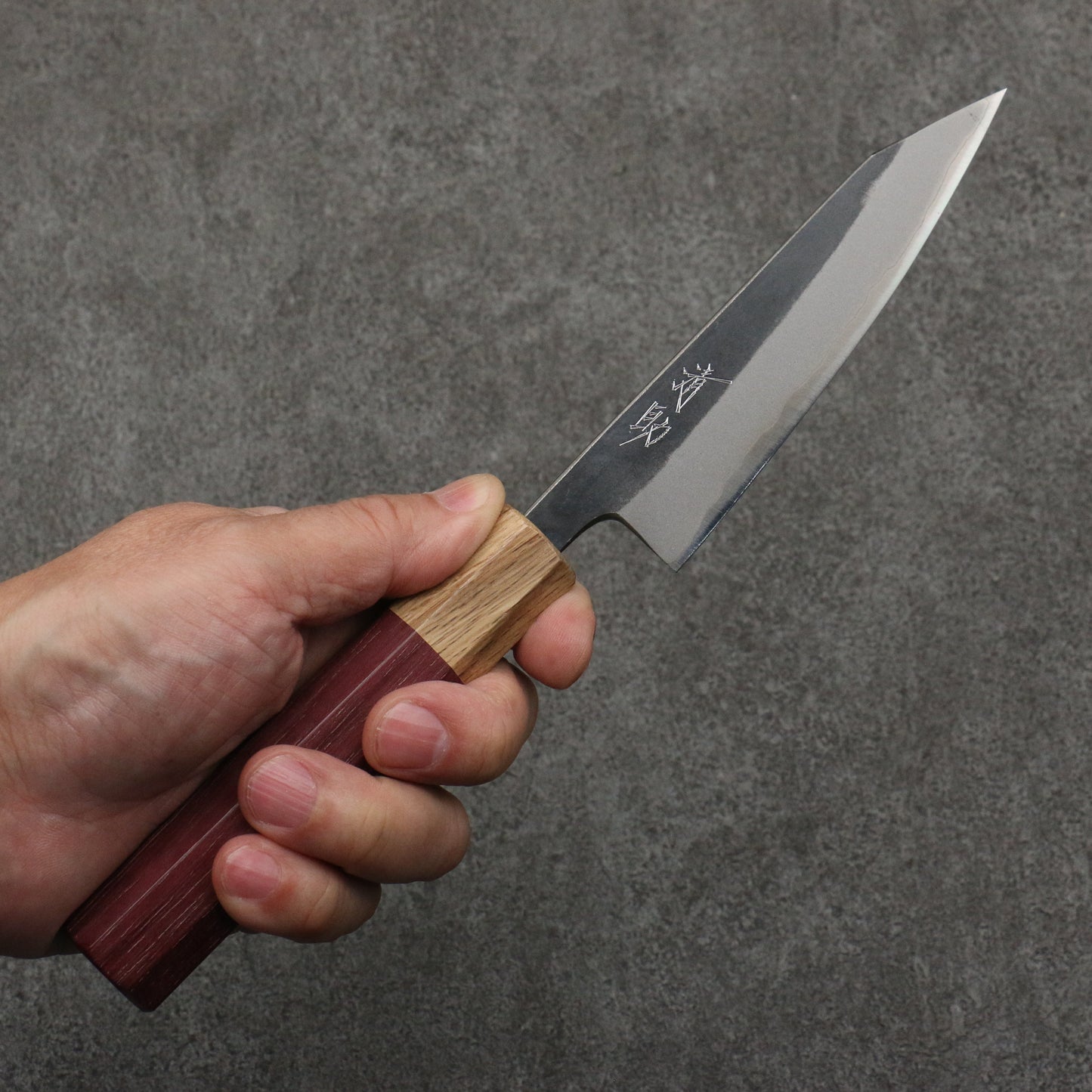 清助 青ニ鋼 黒仕上げ 切付ペティナイフ 120mm パープルハート (口輪:樫)柄 - 清助刃物