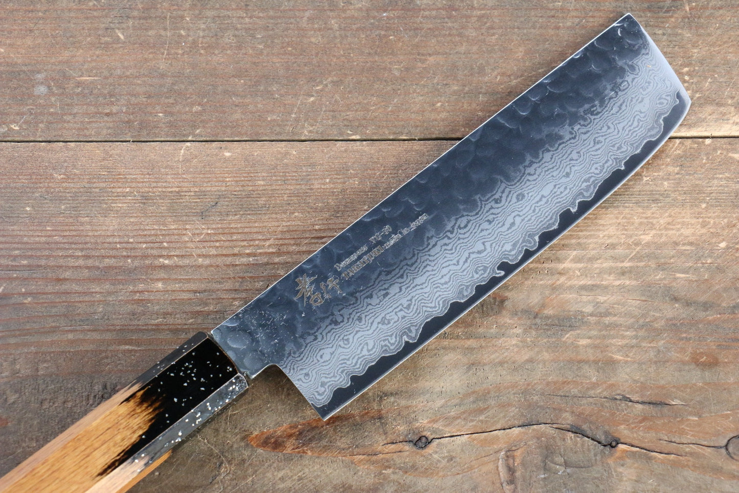 堺 孝行 V金10号 33層ダマスカス 菜切包丁 160mm 樫の木漆塗り(黒伸)柄 - 清助刃物