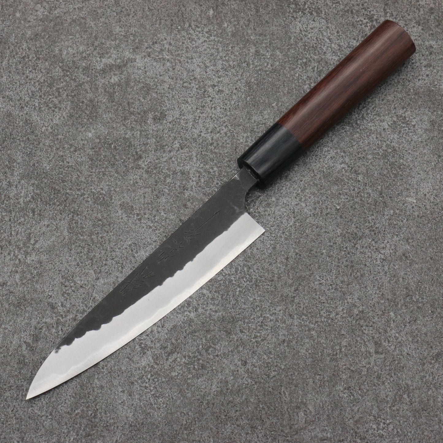 山本 直 青紙 黒打 ペティーナイフ 和包丁 135mm 紫檀 (口輪:黒合板)柄 - 清助刃物