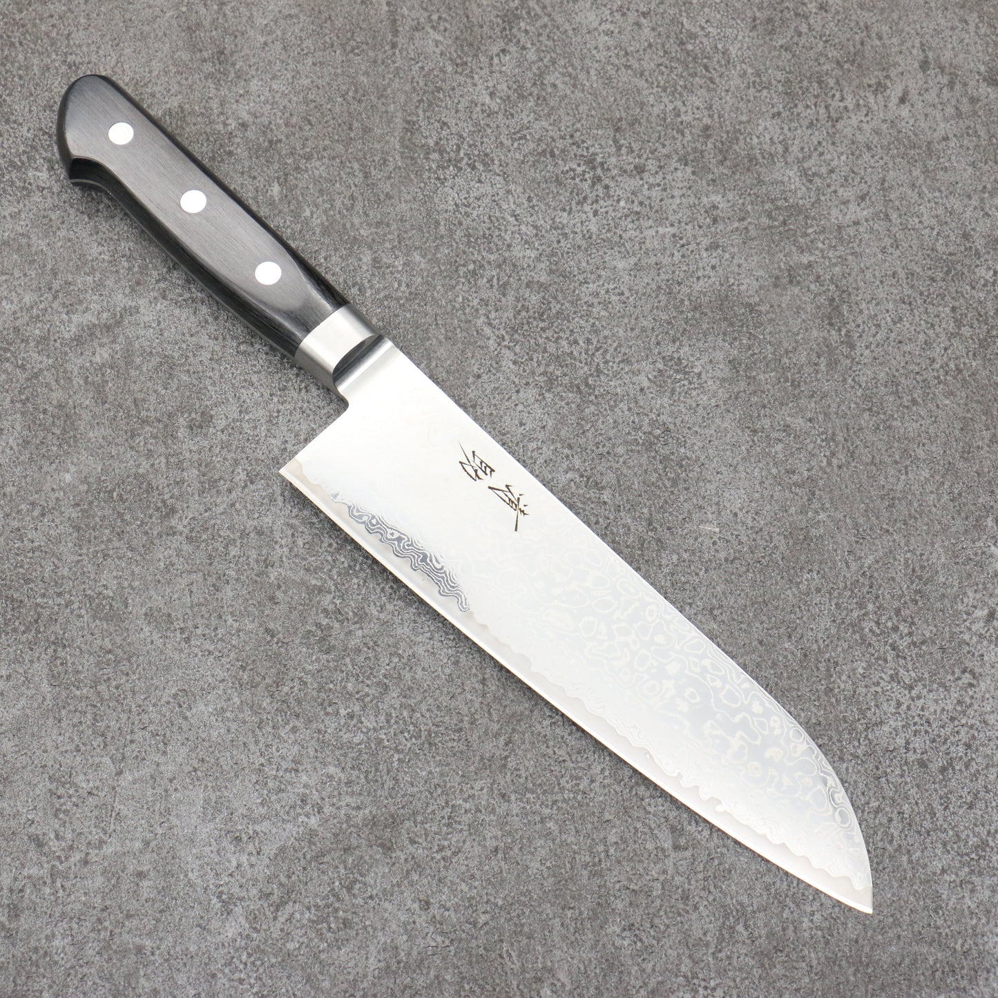 清助 鏡2 AUS10 鏡面仕上げ ダマスカス 三徳包丁 180mm 黒合板柄 - 清助刃物