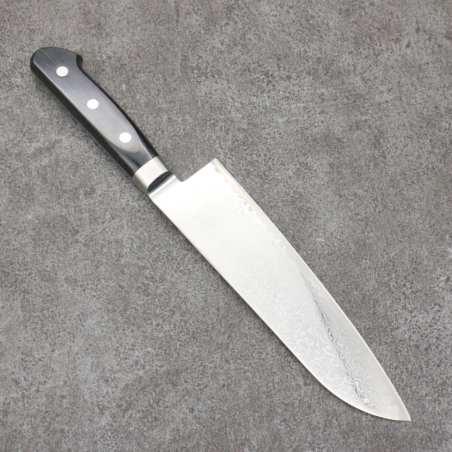 清助 鏡2 AUS10 鏡面仕上げ ダマスカス 三徳包丁 180mm 黒合板柄 - 清助刃物
