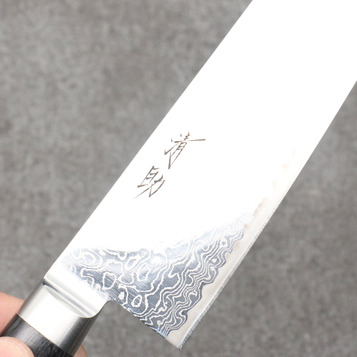 清助 鏡2 AUS10 鏡面仕上げ ダマスカス 三徳包丁 180mm 黒合板柄 - 清助刃物