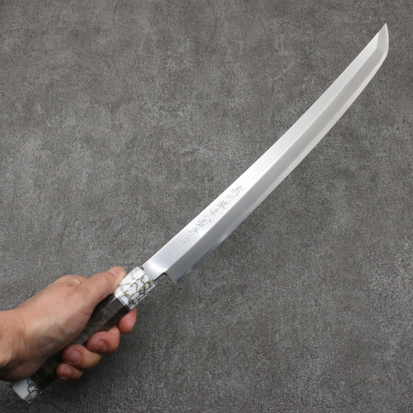 堺 孝行 斬月 銀三鋼 先丸柳刃包丁 330mm スタビライズドウッド柄 鞘付き - 清助刃物