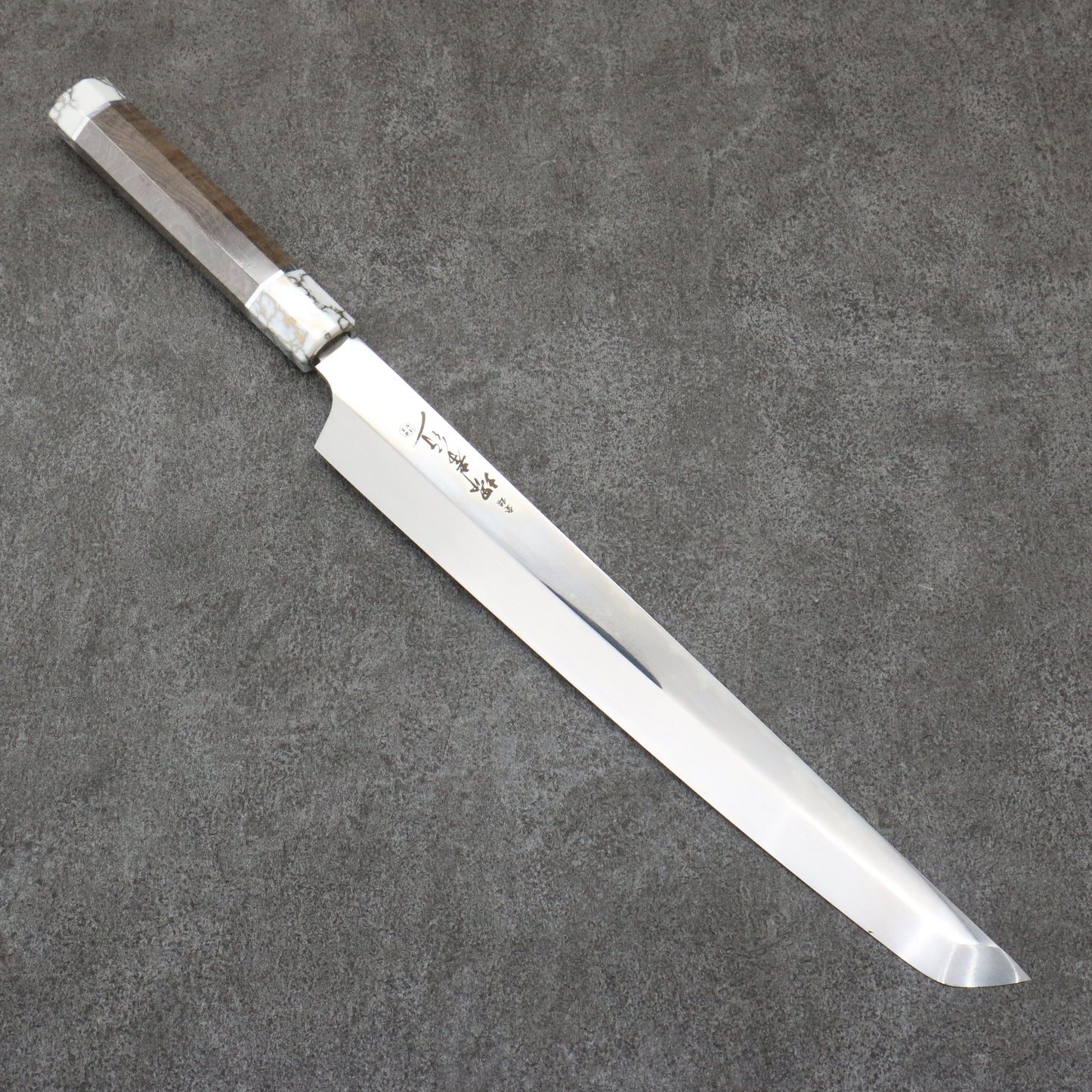堺 孝行 銀龍 本焼 スウェーデン鋼 鏡面仕上げ 先丸柳刃包丁 300mm スタビライズドウッド柄 鞘付き - 清助刃物