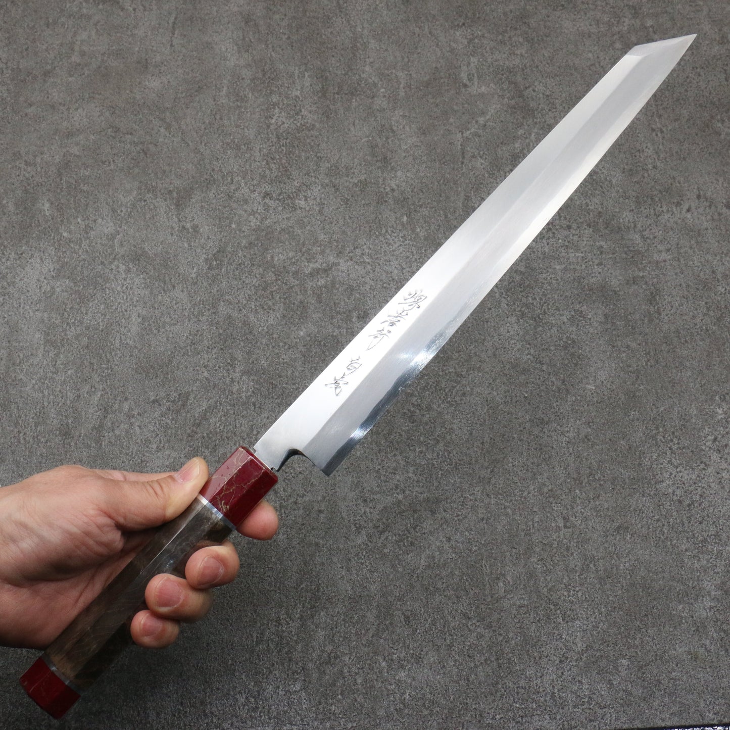 堺 孝行 白虎 白一鋼 切付柳刃包丁 300mm スタビライズドウッド柄 鞘付き - 清助刃物