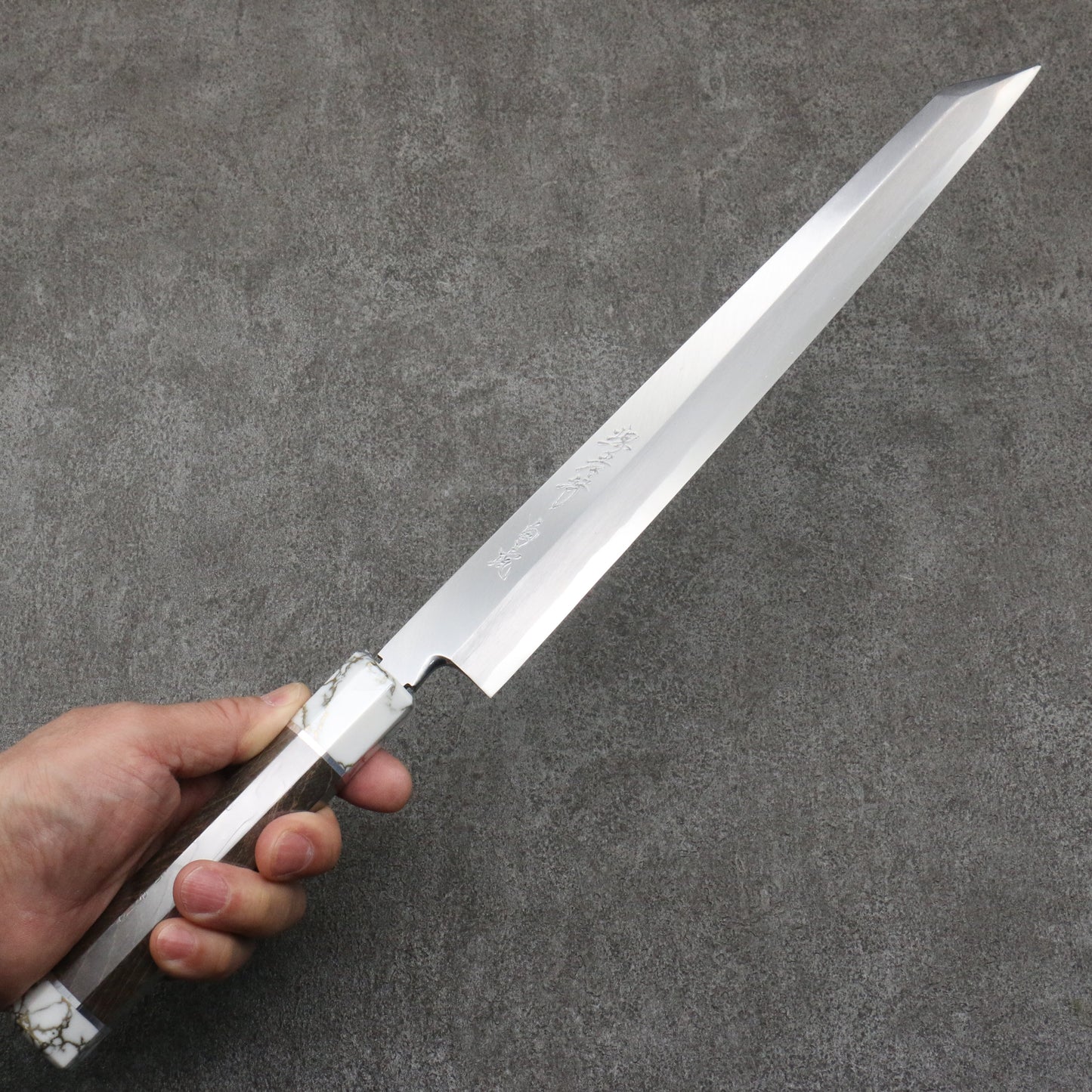 堺 孝行 白虎 白一鋼 切付柳刃包丁 300mm スタビライズドウッド柄 鞘付き - 清助刃物