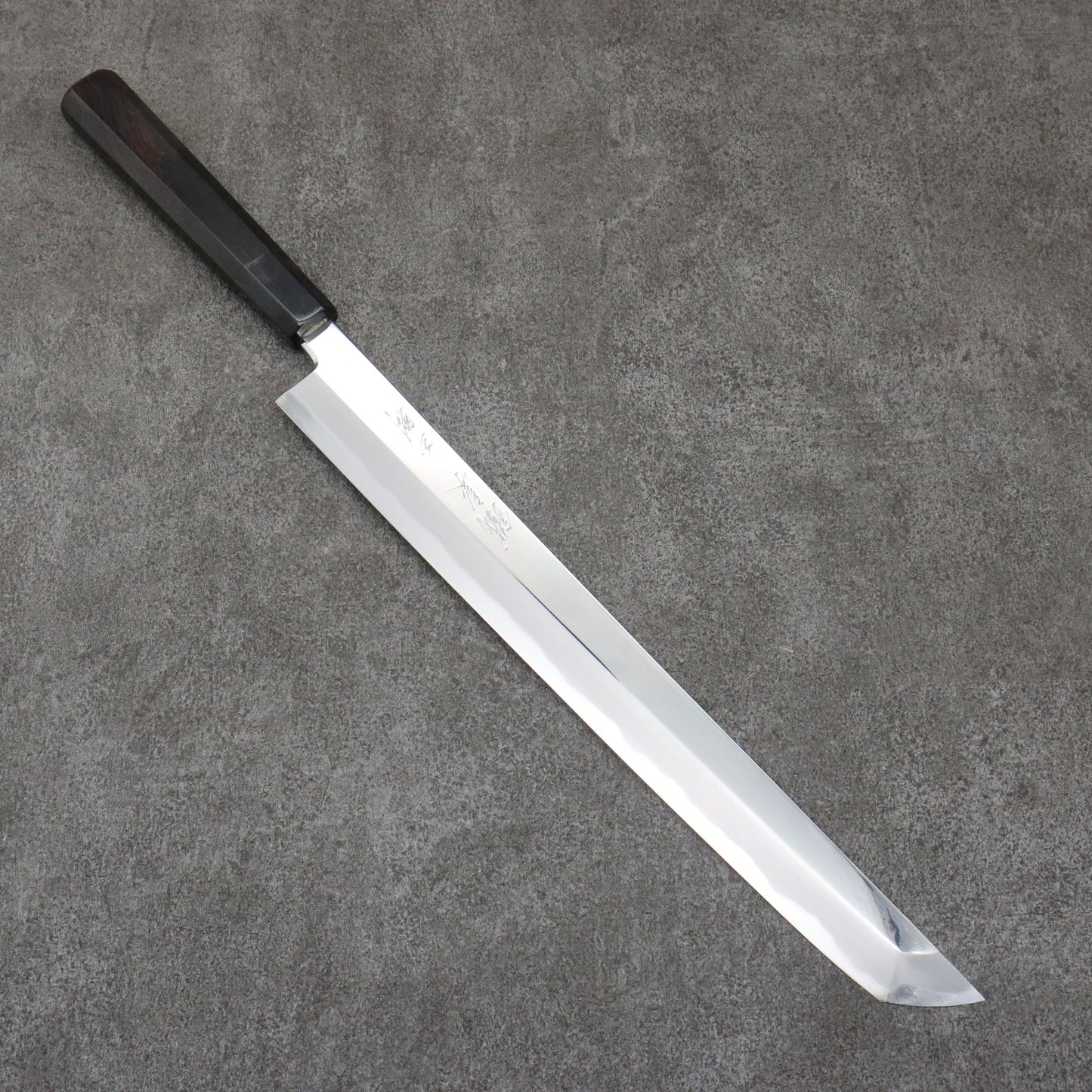 鐵泉 田中作 玉鋼 先丸柳刃包丁 315mm 黒檀柄 鞘付き - 清助刃物