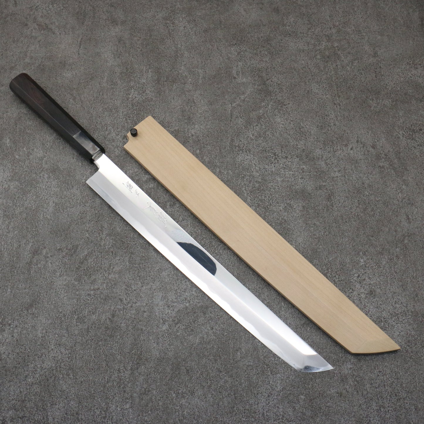 鐵泉 田中作 玉鋼 先丸柳刃包丁 315mm 黒檀柄 鞘付き - 清助刃物