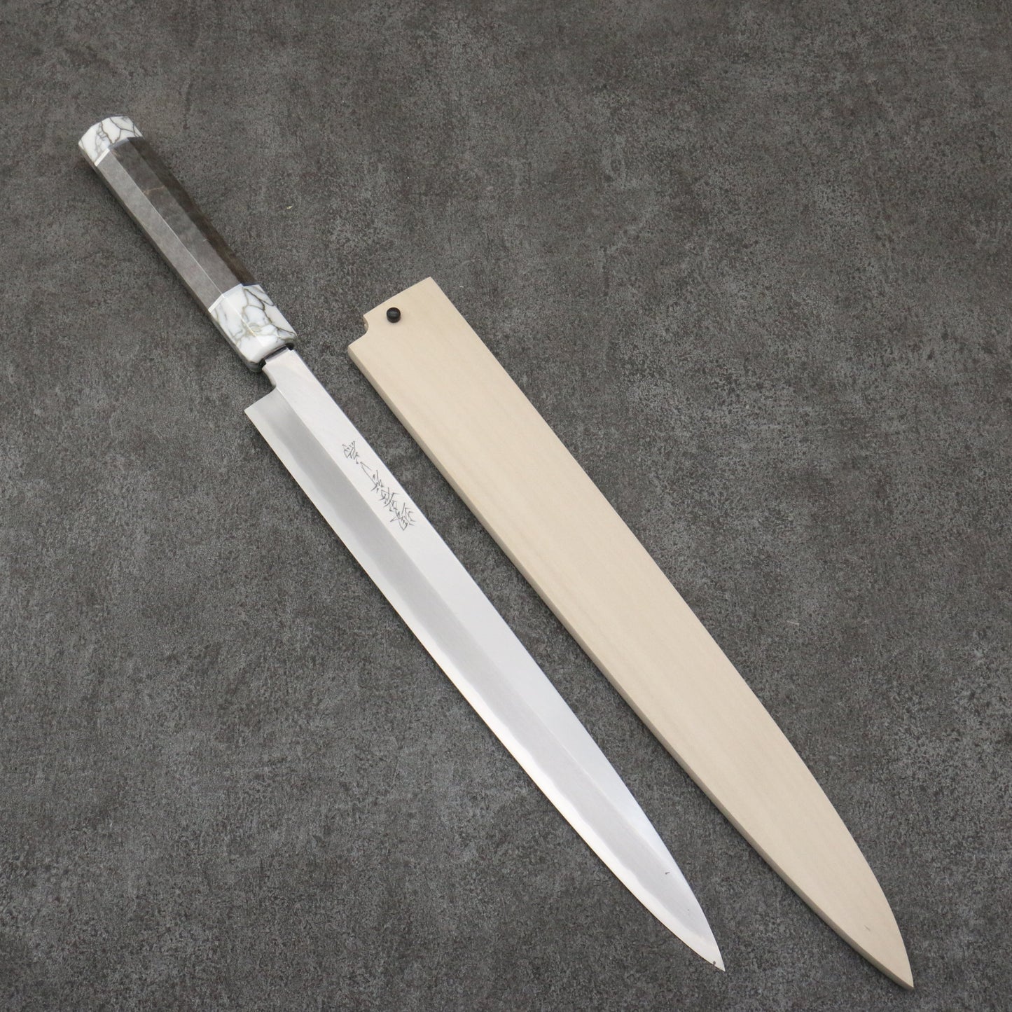 堺 孝行 シェフシリーズ 銀三鋼 柳刃包丁 300mm スタビライズドウッド (両輪:白)柄 鞘付き - 清助刃物