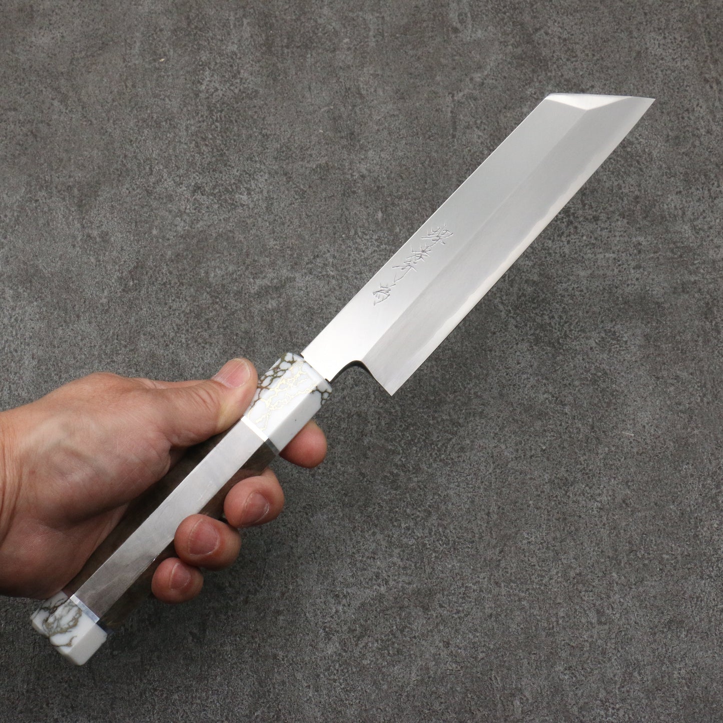 堺 孝行 シェフシリーズ 銀三鋼 ムキ物包丁 180mm スタビライズドウッド (両輪:白)柄 鞘付き - 清助刃物