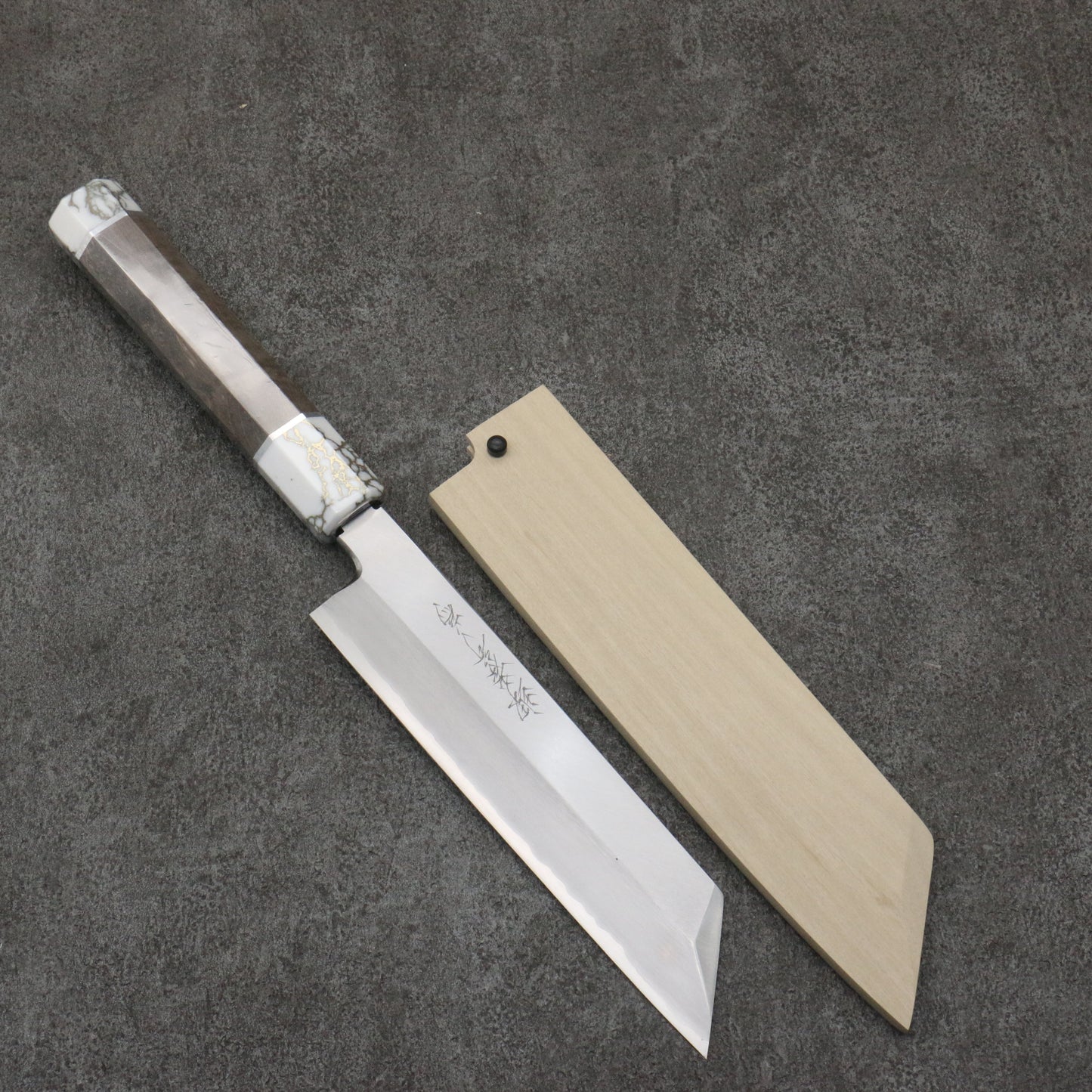堺 孝行 シェフシリーズ 銀三鋼 ムキ物包丁 180mm スタビライズドウッド (両輪:白)柄 鞘付き - 清助刃物
