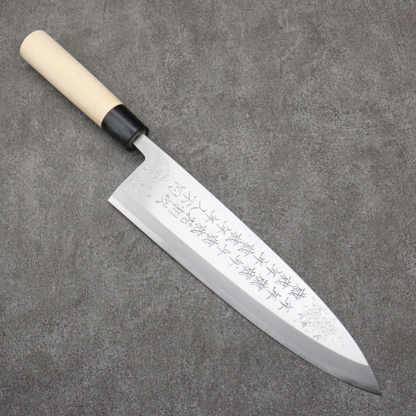 堺 孝行 窪田彫刻 年年歳歳 白鋼 出刃包丁 300mm 朴柄 - 清助刃物