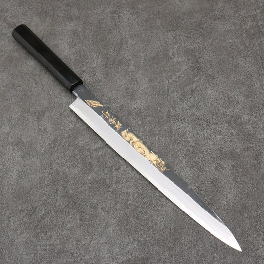 堺 孝行 窪田金彫刻 昇龍 白ニ鋼 黒仕上げ 柳刃包丁 300mm 黒檀柄 - 清助刃物