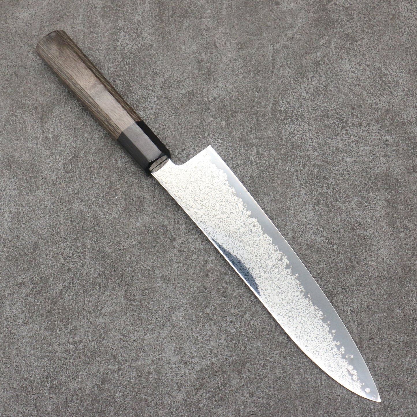 清助 V金10号 黒ダマスカス 鏡面仕上げ 牛刀包丁 210mm グレー合板柄 - 清助刃物