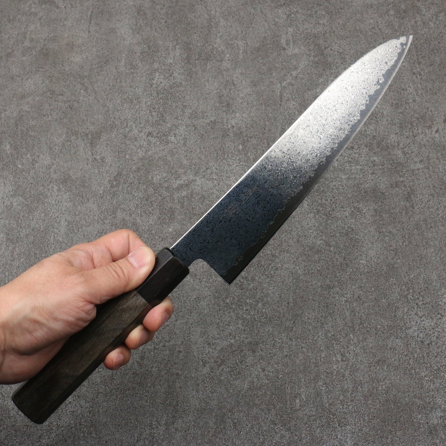 清助 V金10号 黒ダマスカス 鏡面仕上げ 牛刀包丁 210mm グレー合板柄 - 清助刃物