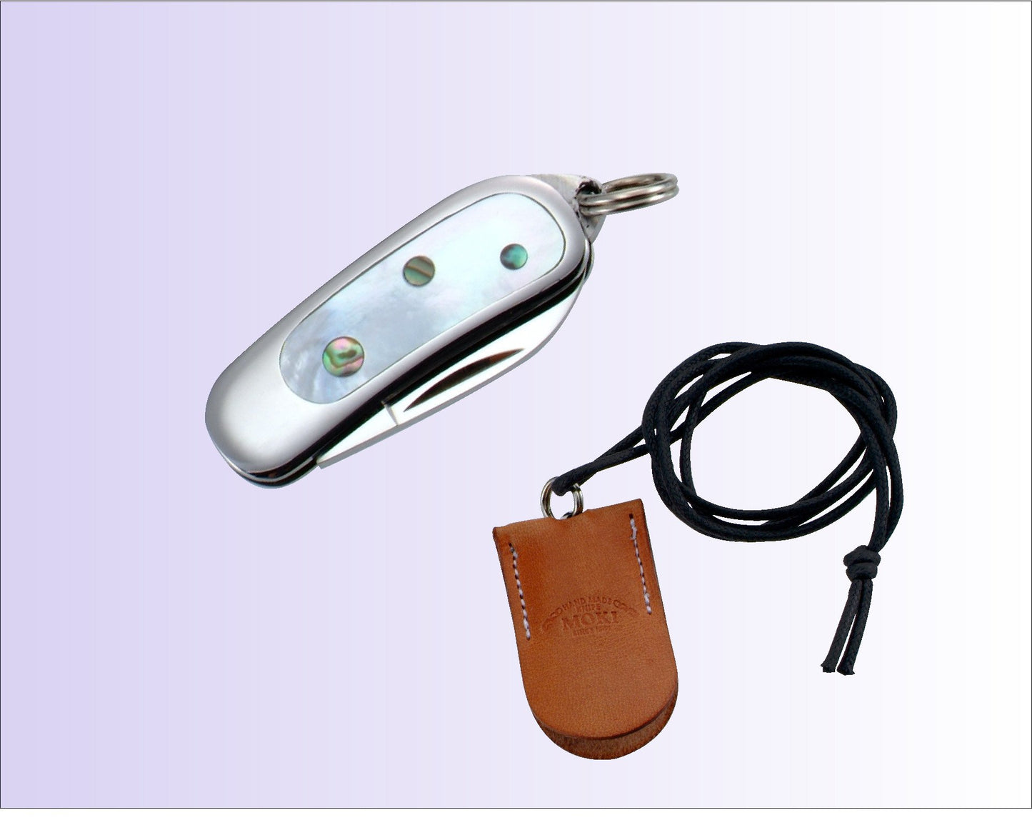 Moki Mini Pendant Pocket Knife w/ White Mother of Pearl and Abalone Circles - 清助刃物