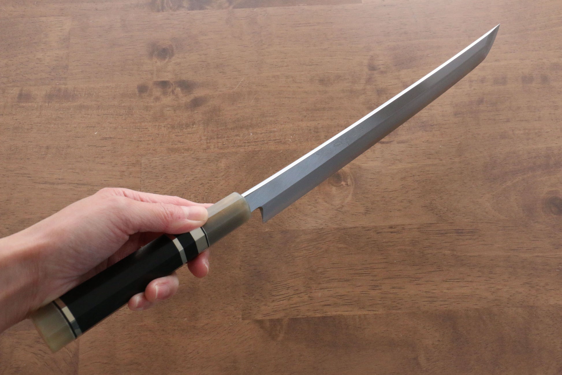 實光 至光 白鋼 先丸柳刃包丁 270mm 両側リング付き黒檀柄 - 清助刃物