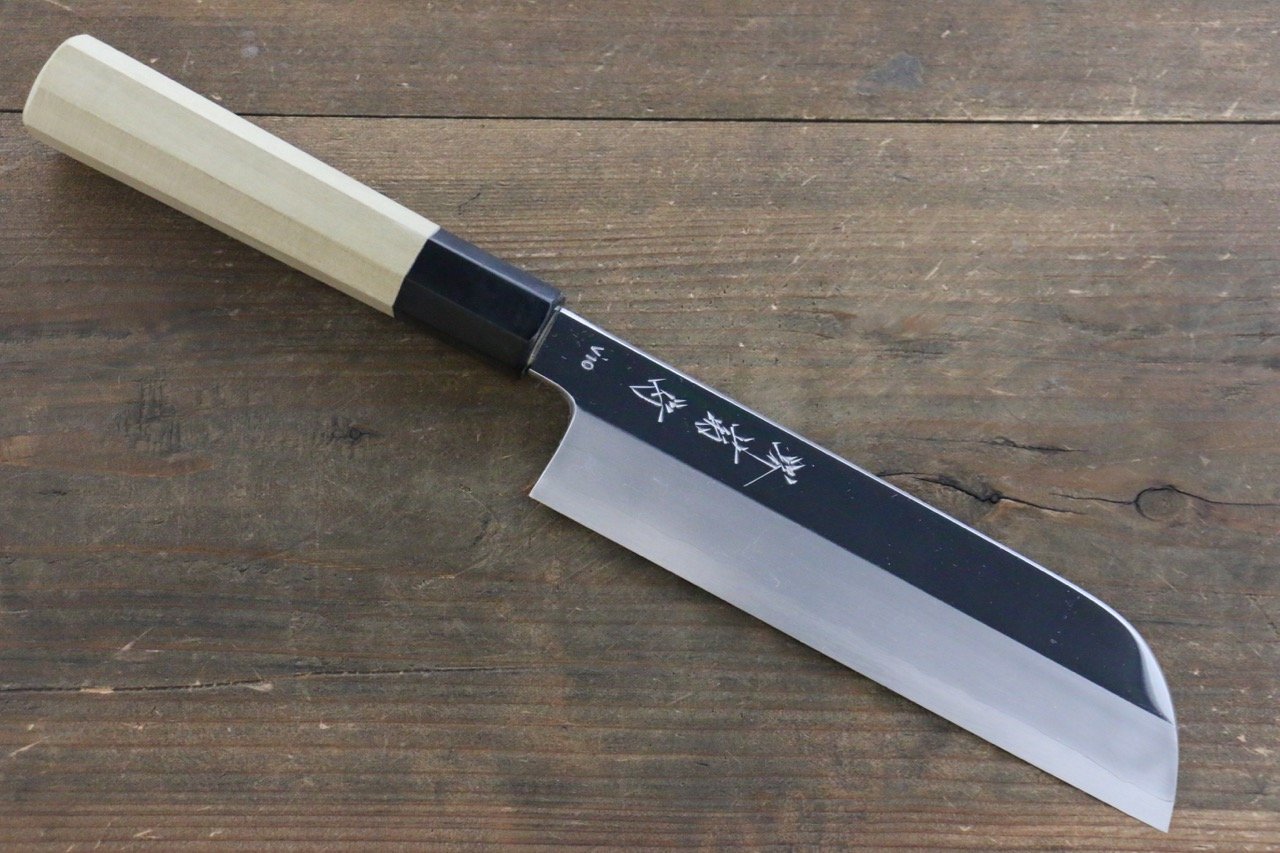 堺 菊守 V金10号 鏡面仕上げ 鎌形薄刃包丁 180mm 朴柄 - 清助刃物